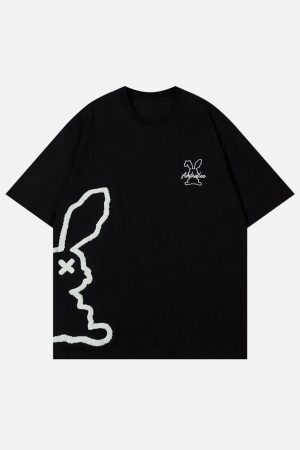 Concert Outfit Cutted Rabbit Embroidery Tee