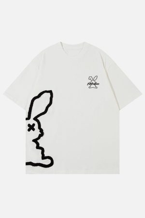 Concert Outfit Cutted Rabbit Embroidery Tee