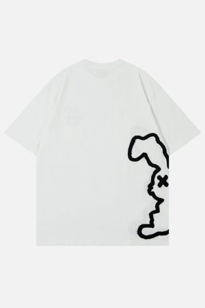 Concert Outfit Cutted Rabbit Embroidery Tee