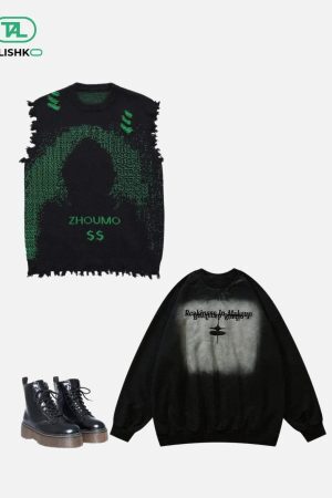 Concert Outfit Cyberpunk Dot Matrix Sweater Vest