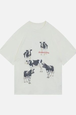 Concert Outfit Dairy Cow Print Cotton Tee