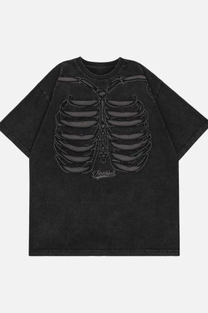 Concert Outfit Dark Bones Washed Short-Sleeved T-Shirt