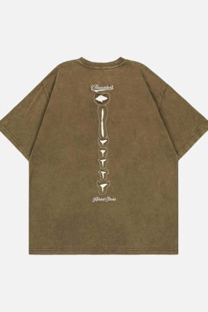 Concert Outfit Dark Bones Washed Short-Sleeved T-Shirt