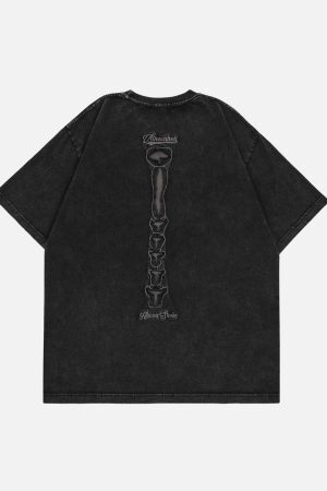 Concert Outfit Dark Bones Washed Short-Sleeved T-Shirt