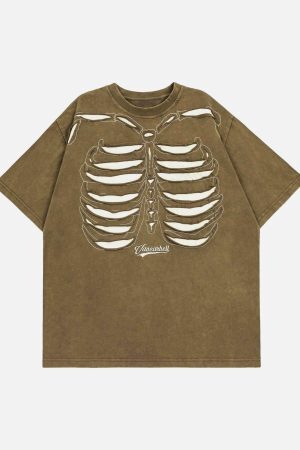 Concert Outfit Dark Bones Washed Short-Sleeved T-Shirt