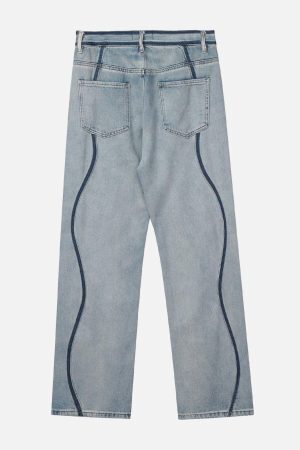 Concert Outfit Dark Color Curve Patchwork Jeans