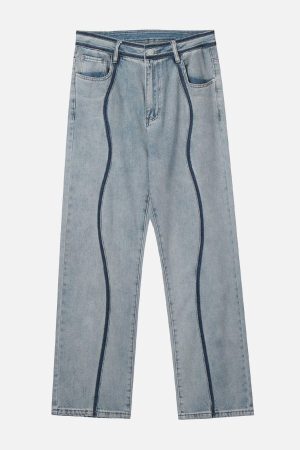 Concert Outfit Dark Color Curve Patchwork Jeans