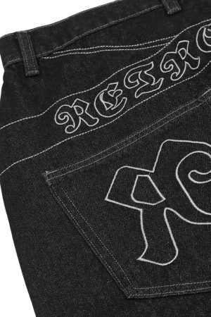 Concert Outfit Dark Gothic Embroidered Star Straight Jeans