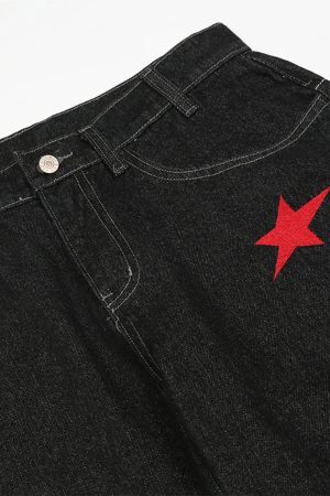 Concert Outfit Dark Gothic Embroidered Star Straight Jeans
