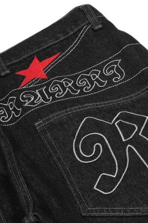 Concert Outfit Dark Gothic Embroidered Star Straight Jeans