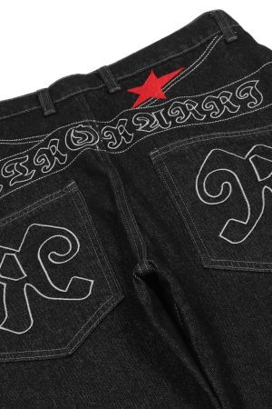 Concert Outfit Dark Gothic Embroidered Star Straight Jeans