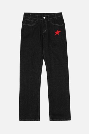 Concert Outfit Dark Gothic Embroidered Star Straight Jeans