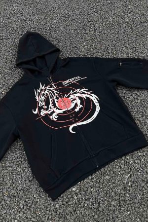 Concert Outfit Dark Horse Print Cardigan Zip Up Hoodie