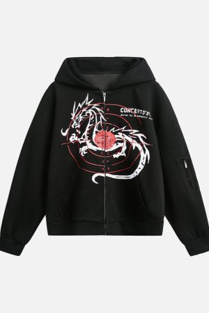 Concert Outfit Dark Horse Print Cardigan Zip Up Hoodie