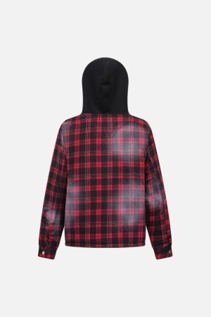 Concert Outfit Dark Plaid Hooded Quilted Jacket