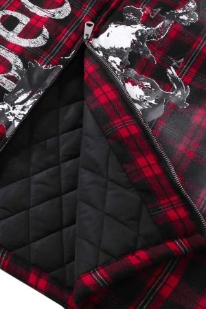 Concert Outfit Dark Plaid Hooded Quilted Jacket