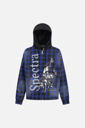 Concert Outfit Dark Plaid Hooded Quilted Jacket