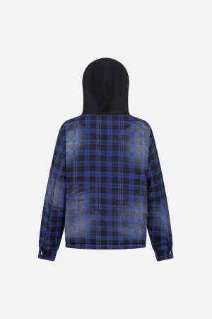 Concert Outfit Dark Plaid Hooded Quilted Jacket