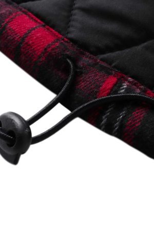 Concert Outfit Dark Plaid Hooded Quilted Jacket