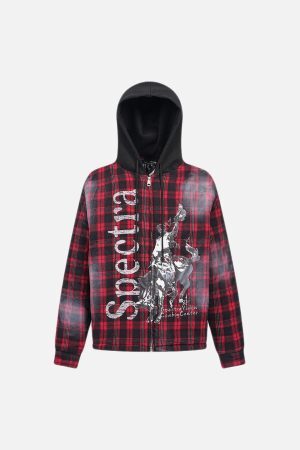 Concert Outfit Dark Plaid Hooded Quilted Jacket