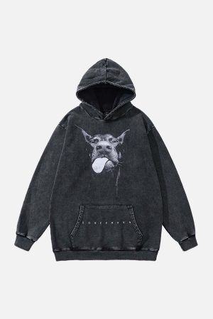 Concert Outfit Dark Series Doberman Print Hip-Hop Old Hoodie