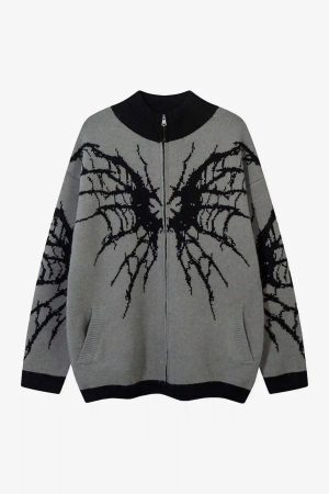 Concert Outfit Dark Spider Web Zipper Stand Collar Cardigan