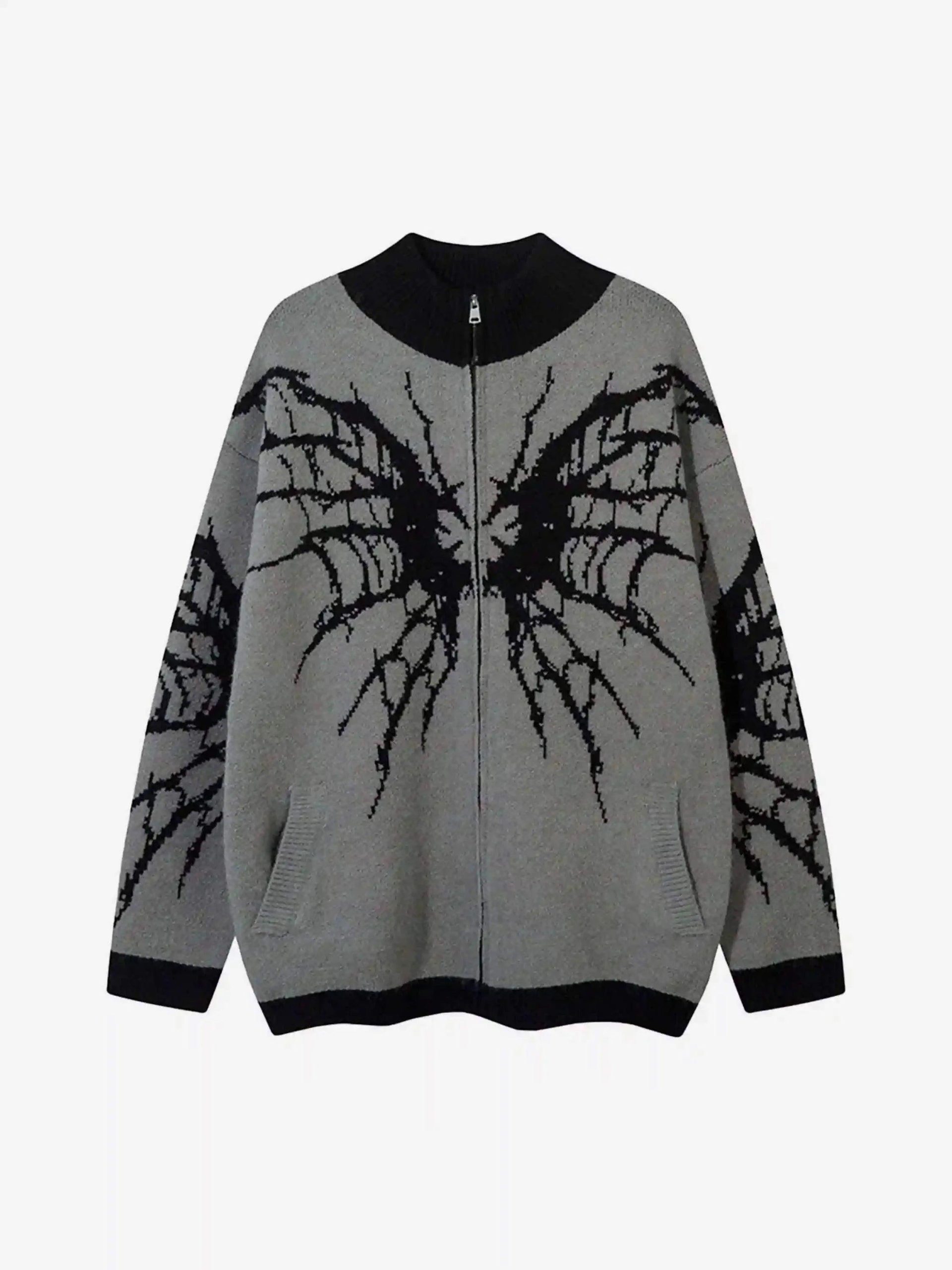 Concert Outfit Dark Spider Web Zipper Stand Collar Cardigan Concert Outfit Dark Spider Web Zipper Stand Collar Cardigan
