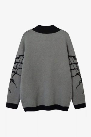 Concert Outfit Dark Spider Web Zipper Stand Collar Cardigan