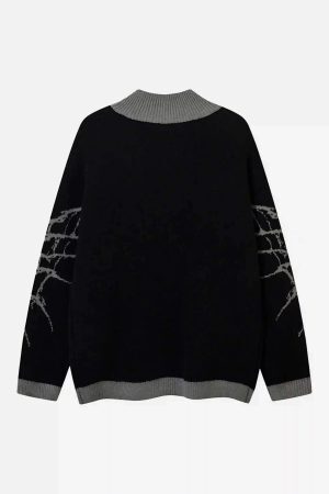 Concert Outfit Dark Spider Web Zipper Stand Collar Cardigan