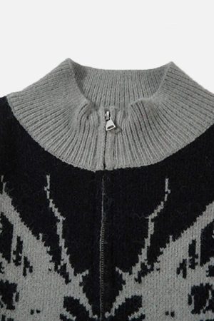 Concert Outfit Dark Spider Web Zipper Stand Collar Cardigan