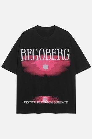 Concert Outfit Dark Sunset Ocean Print Street Rap T-Shirt