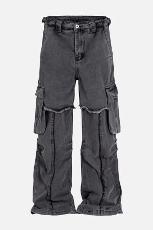 Concert Outfit Deconstruct Fringe Big Pocket Jeans