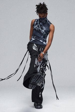 Concert Outfit Deconstructed Brushed Silver Ribbon Drawstring Pant