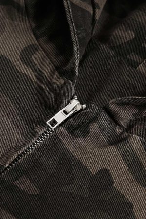 Concert Outfit Deconstructed Camouflage Workwear Cardigan Hooded Jacket