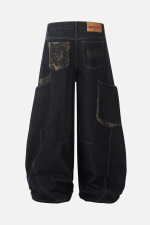 Concert Outfit Deconstructed Cheetah Print Baggy Barrel Jeans