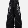 Concert Outfit Deconstructed Contrast Embroidered Baggy Jeans