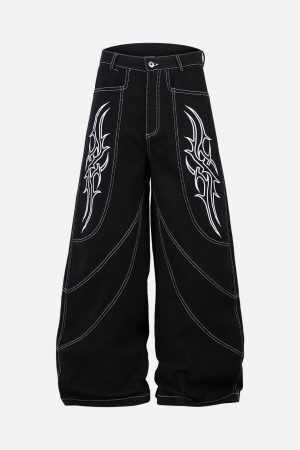 Concert Outfit Deconstructed Contrast Embroidered Baggy Jeans