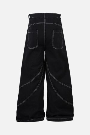Concert Outfit Deconstructed Contrast Embroidered Baggy Jeans