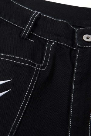 Concert Outfit Deconstructed Contrast Embroidered Baggy Jeans