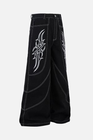 Concert Outfit Deconstructed Contrast Embroidered Baggy Jeans