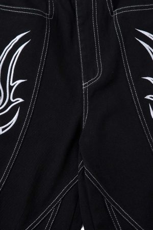 Concert Outfit Deconstructed Contrast Embroidered Baggy Jeans