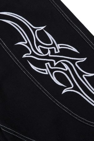 Concert Outfit Deconstructed Contrast Embroidered Baggy Jeans