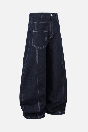 Concert Outfit Deconstructed Contrast Stitching Barrel Jeans