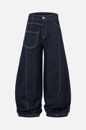 Concert Outfit Deconstructed Contrast Stitching Barrel Jeans