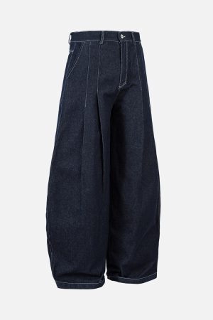 Concert Outfit Deconstructed Contrast Stitching Pleated Baggy Barrel Jeans