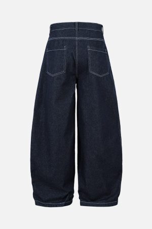 Concert Outfit Deconstructed Contrast Stitching Pleated Baggy Barrel Jeans