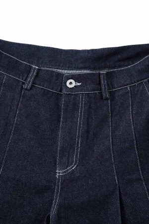 Concert Outfit Deconstructed Contrast Stitching Pleated Baggy Barrel Jeans