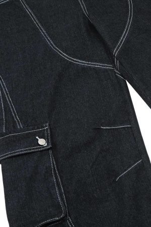 Concert Outfit Deconstructed Multi-Pocket Cargo Straight Jeans