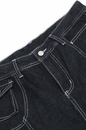 Concert Outfit Deconstructed Multi-Pocket Cargo Straight Jeans