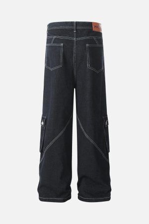 Concert Outfit Deconstructed Multi-Pocket Cargo Straight Jeans